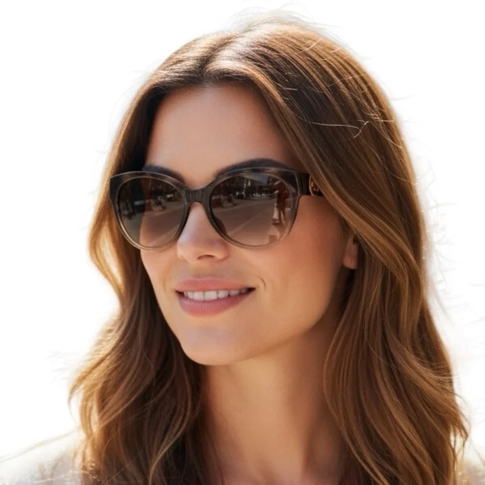Michael Kors Tabitha Brown Glitter Tortoise Round Cat Eye Sunglasses Gold MK6026